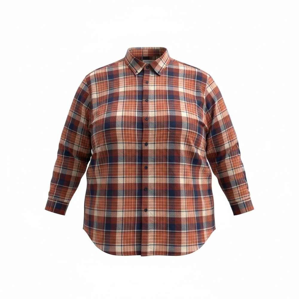 Roundtree & Yorke Portuguese Flannel Men 3XB Orange Plaid Button Down Shirt